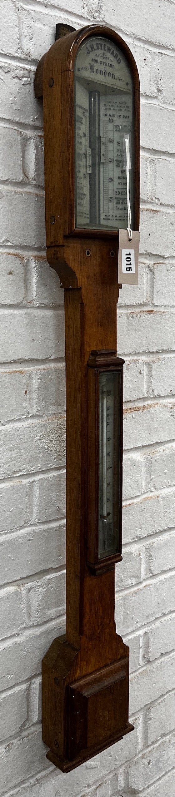 A Victorian oak stick barometer marked J H Steward, London, height 100cm